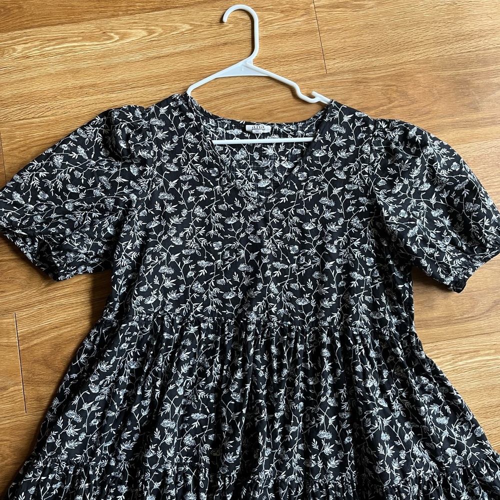 ANA Black and White Floral Flowy Dress